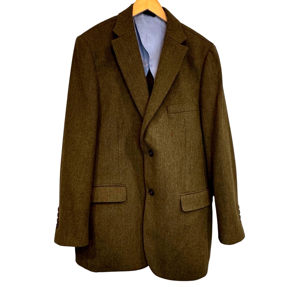 Ben Silver Threads Mens 42L Olive Green Tweed 100% Wool Sport Coat Blazer CR 228